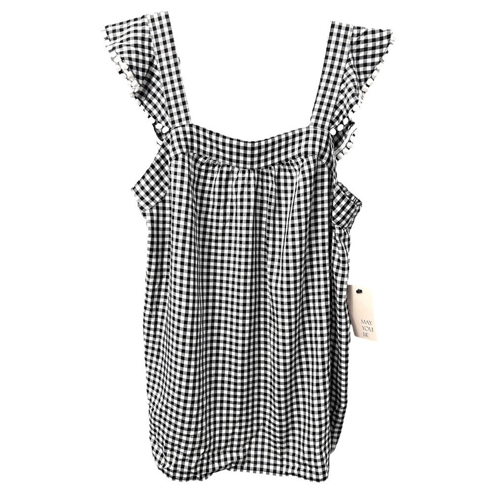 3/$20 ELLE Black & White Ruffle Detail Sleeveless Tank Top Blouse Womens Medium
